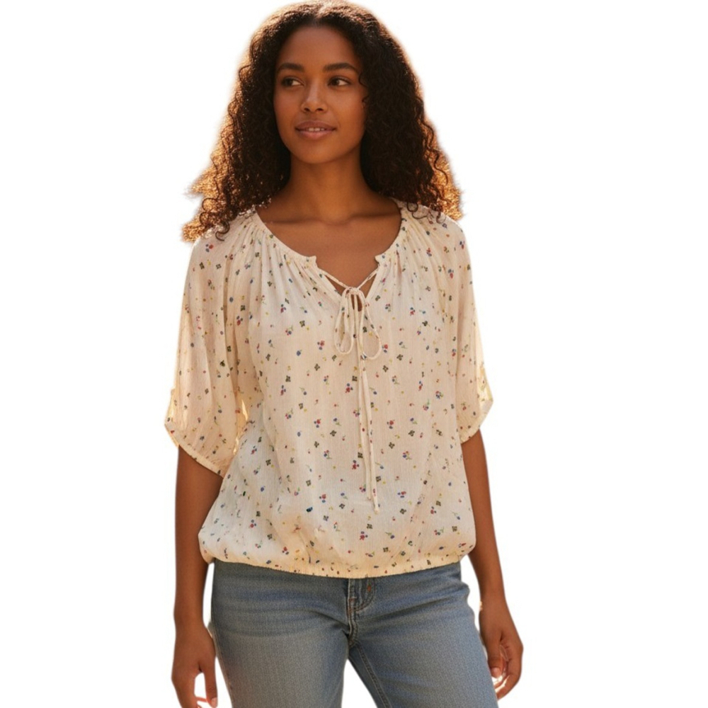 Torrid Crinkle Gauze Blouson Short Sleeve Ditsy Scatter Floral Dew Size 0 Women